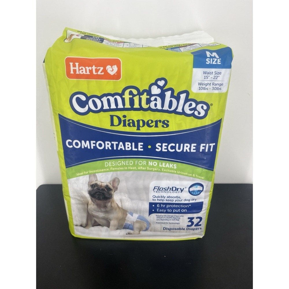 Hartz Comfitables Dog Diapers Disposable 10-30lb No Leaks! , Size‎ M 32 Count